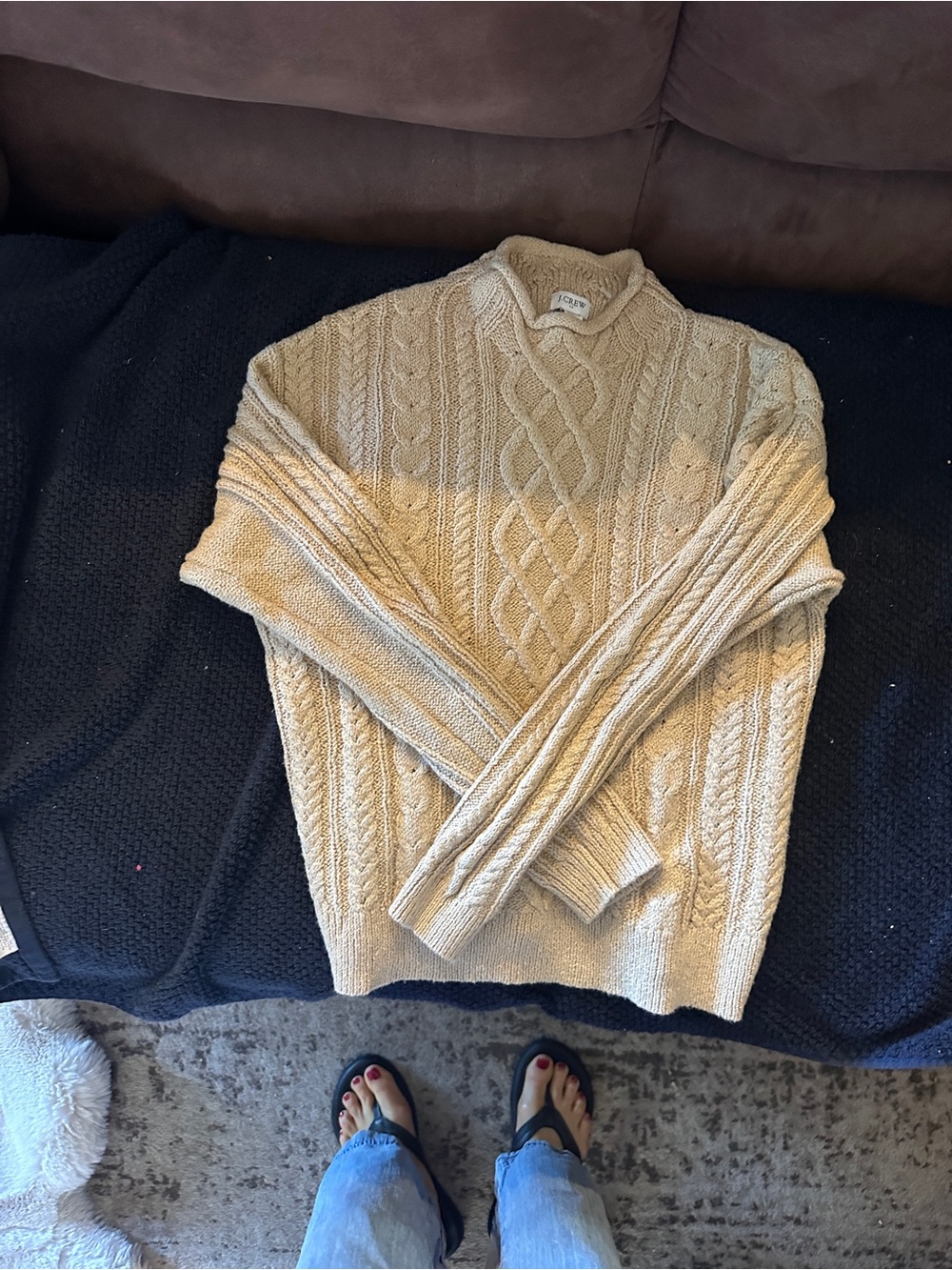 J. Crew Cream Cable Knit Crewneck Sweater